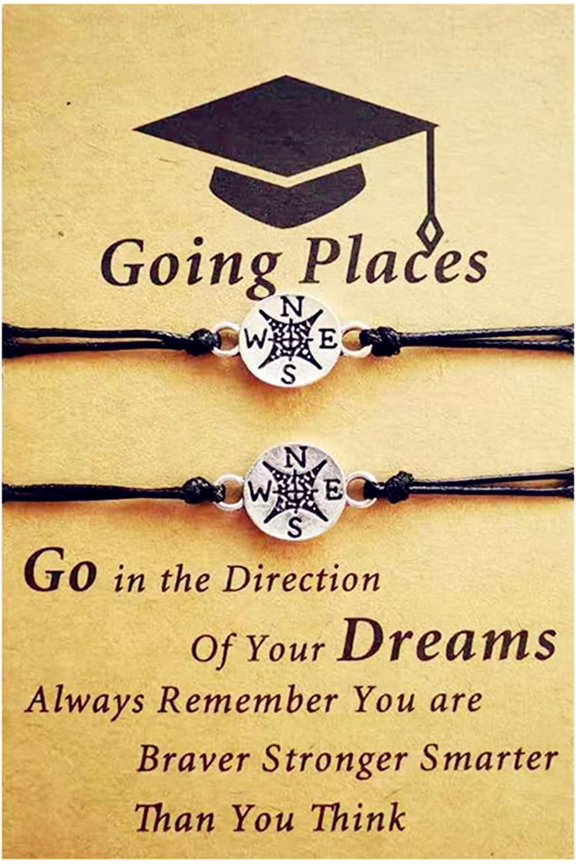Graduation Bracelet Handmade Compass Memorial Graduation Class of 2024 Adjustable Bracelets with Inspirational Cards for Women Friendship BFF High School Graduation Party Birthday Jewelry Gifts