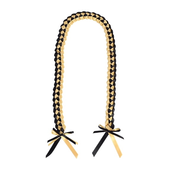 Graduation Braided Lanyard Ribbon, Black and Gold Hand Braided, 1 Piece, for Graduation Season Ceremony Decoration