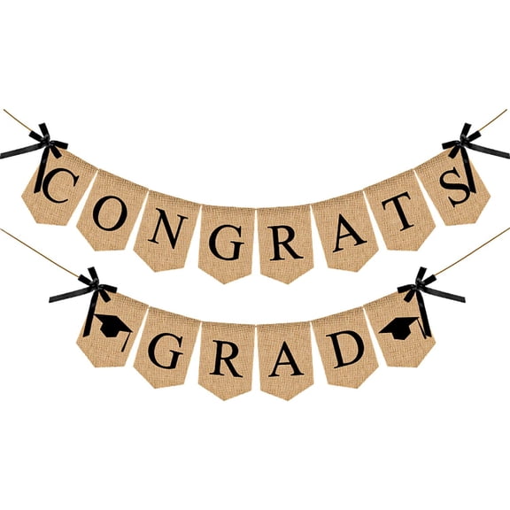 Graduation Burlap Banner Congrats Grad Rustic Jute Burlap Garland 2026 Grad Party Mantel Fireplace Wall Hanging for Home Graduation Party Classroom College Senior High School Prom Decorations