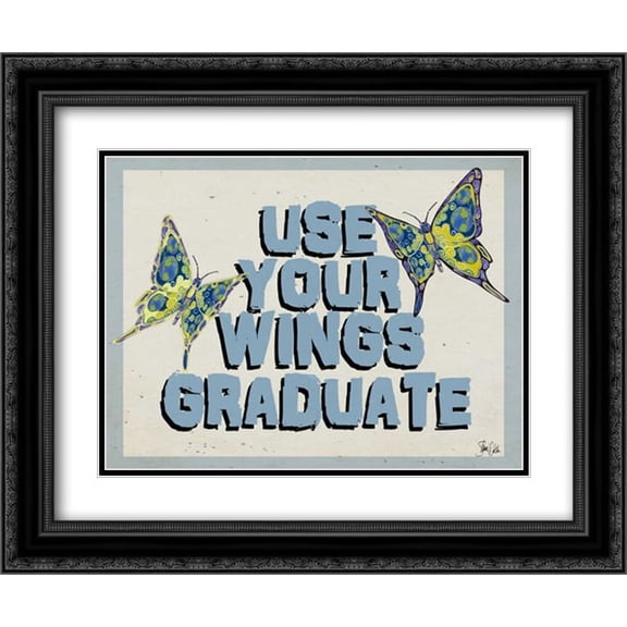 Graduation Butterfly II 2x Matted 24x20 Black Ornate Framed Art Print by Welsh, Shanni