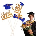 thumbnail image 1 of Graduation Cake Decoration Rose Gold 2026 Centerpiece 4pcs With Wooden Sticks For Graduation Parties, 1 of 9
