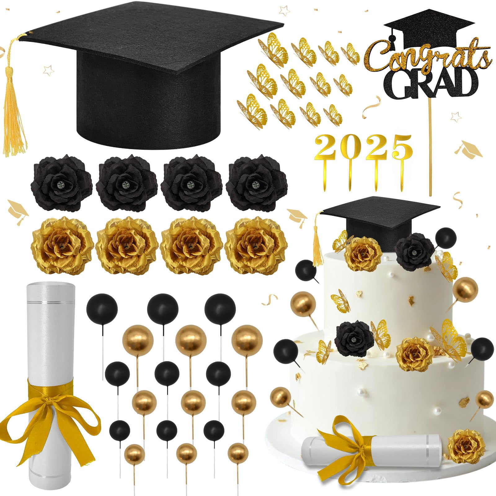 Aazon.co: 43Pcs Graduation Cake Kit Included Felt Grad Cap With
