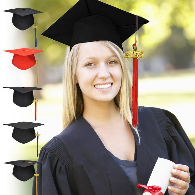 Graduation Cap 2025 Year Tassel Mortarboard Hat Matte Black