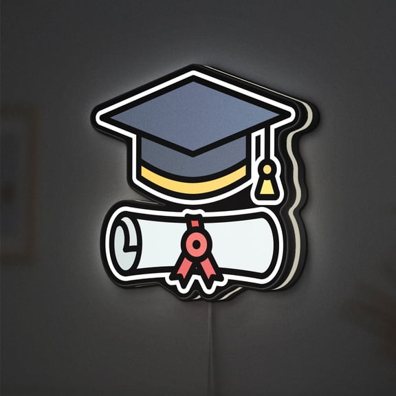 Graduation Cap 3D Novelty Light Box, Custom Text Option, Academic Decor for Students, Grads, and Study Spaces (Height 12 inch, 30cm)
