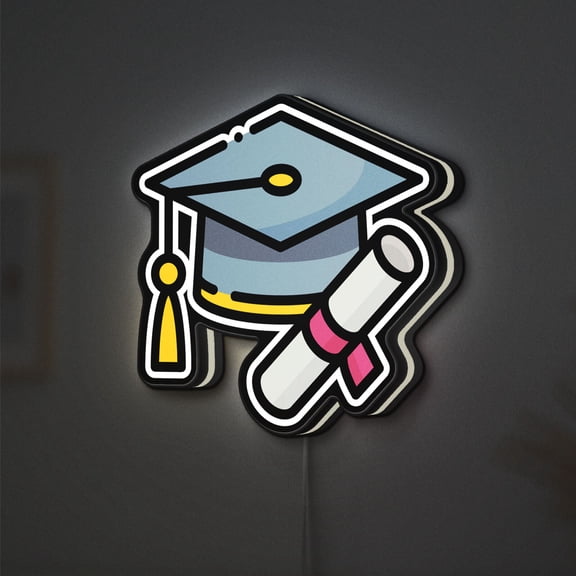 Graduation Cap 3D Novelty Light Box, Custom Text Option, Mortarboard Decor for Diploma Celebration or Study Room (Height 16 inch, 40cm)
