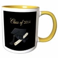 thumbnail image 1 of 3drose, Graduation Cap and Diploma on Black, Class of 2014, 11oz Two-tone Yellow Mug, 1 of 6