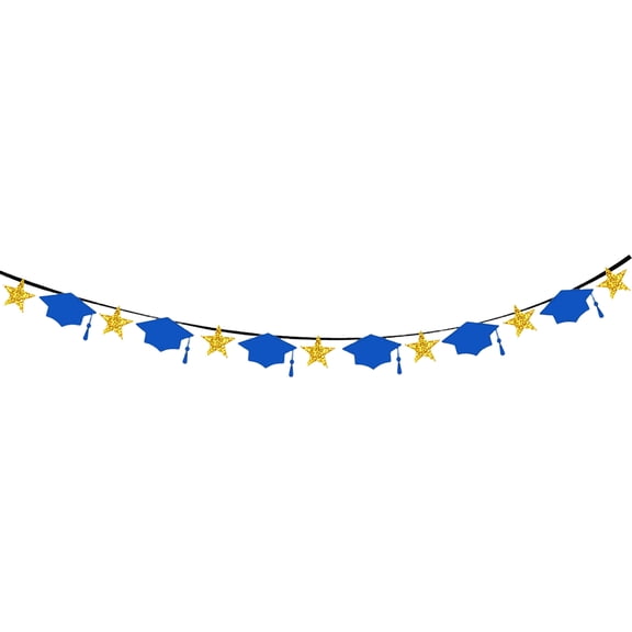 Graduation Cap Banner Garland Decorations, Pre-Strung Glitter Hanging Banners Sign with Cap and Star Design for Class of 2026 High School College Congrats Grad Prom Party Favors