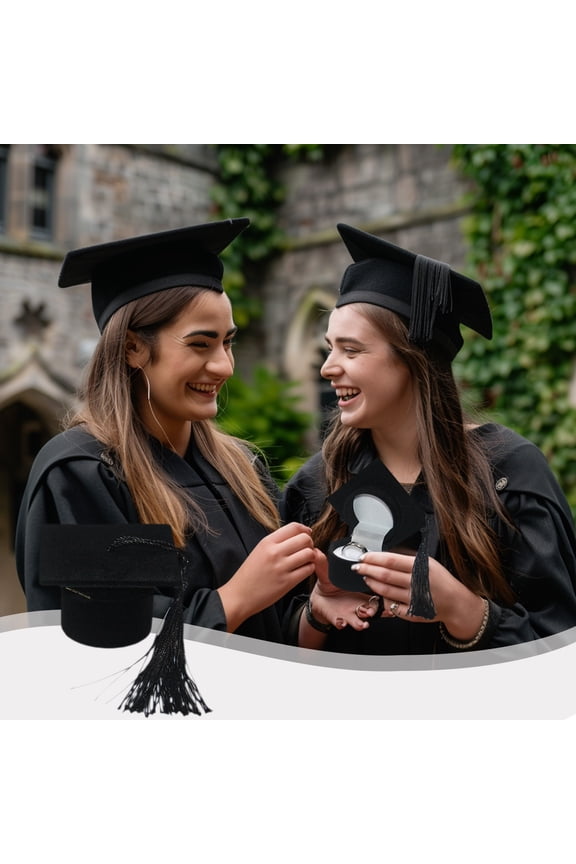 Graduation Cap Box for Black Velvet Bachelor Hat Gift Box for Rings, , Graduation Gift Presentation