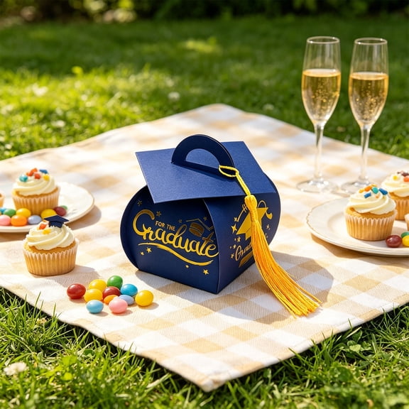 Graduation Cap Candy Box Black Paper Gift Box With Gold Tassel, Graduation Party Favor Treat Box for Candy, Chocolates and Small Graduation Gifts