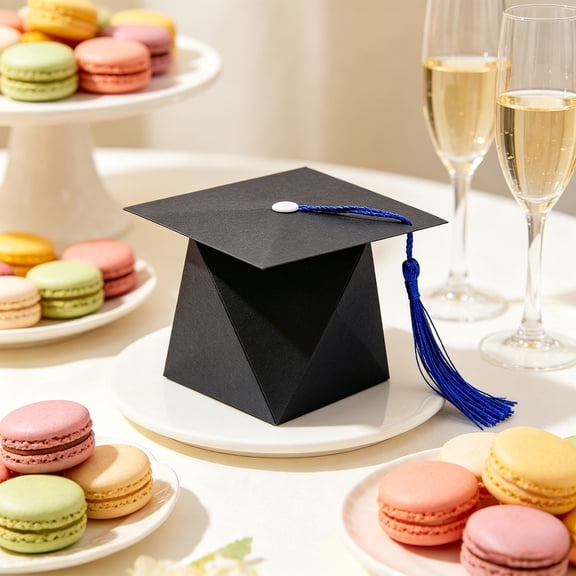 Graduation Cap Candy Boxes, 3.54" Blue Paper Mortarboard Treat Boxes with Tassel, Graduation Party Favors for Class of 2026, Easy Assembly Gift Boxes for Ceremony and Celebration Decor