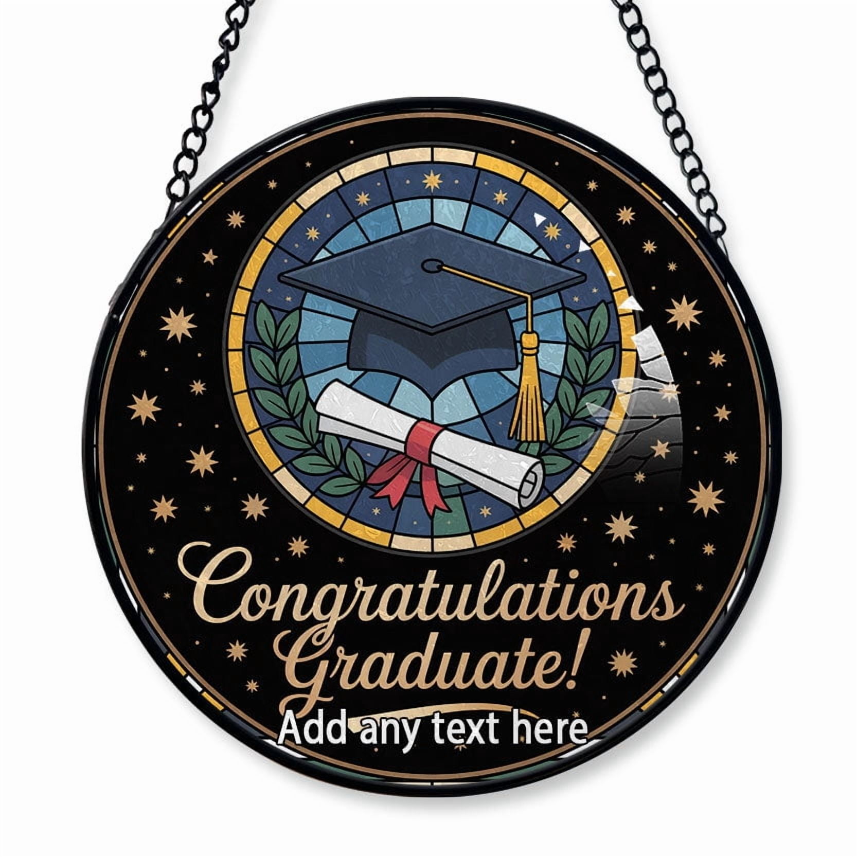 Graduation Cap & Diploma Stained Glass Suncatcher Window Hanging – Customizable Window Hanging for Family, Friends, Man & Woman, Christmas 2025 Tree Decoration