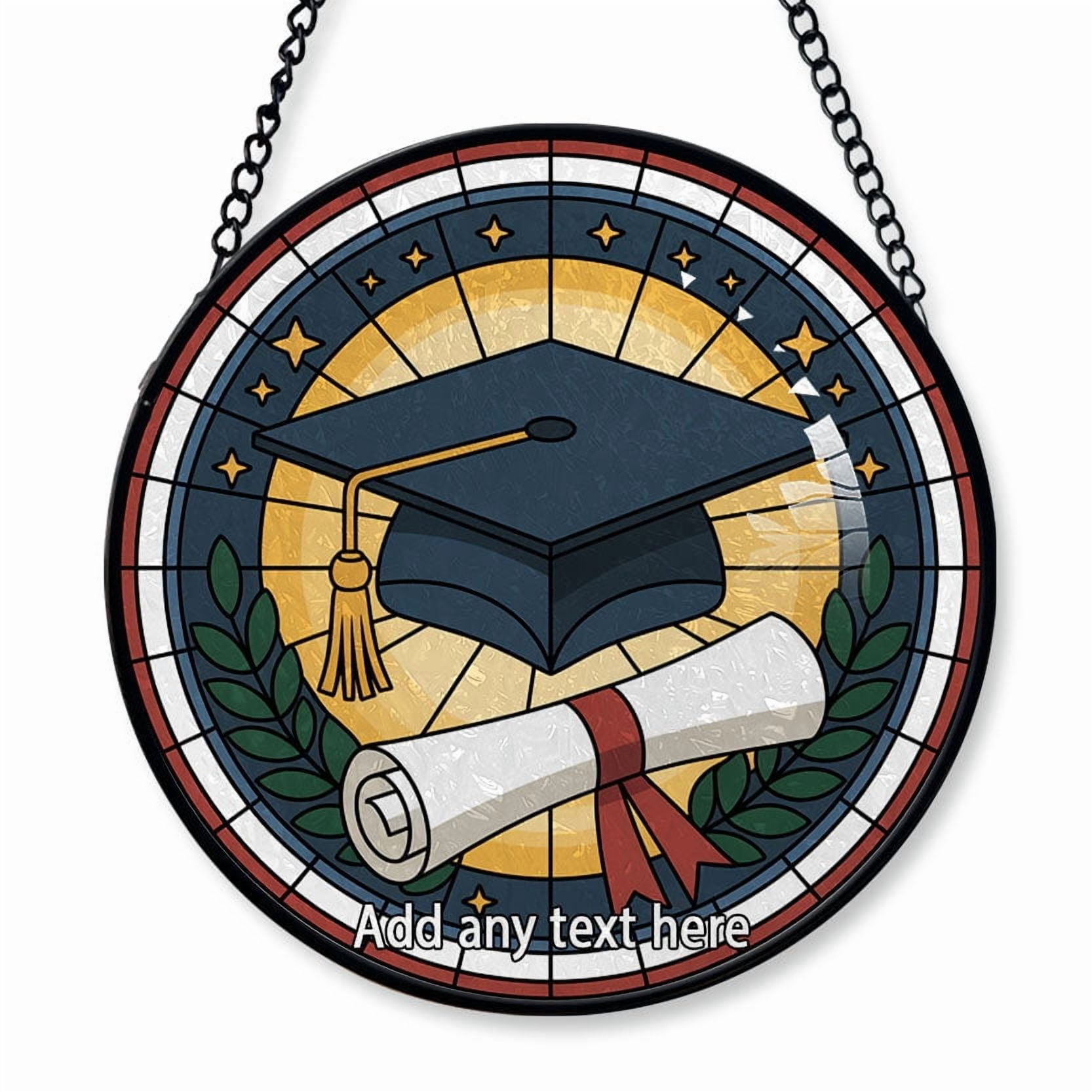 Graduation Cap & Diploma Stained Glass Suncatcher Window Hanging – Holiday Window Hanging Gift for Family, Friends, Men or Women, Christmas 2025 Tree Keepsake