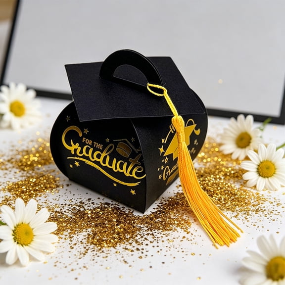 Graduation Cap Gift Box 2026,Black Gold Graduation Party Favors Treat Boxes with Tassel,Graduation Cap Candy Boxes for Graduation Party,Celebration,Favor Storage
