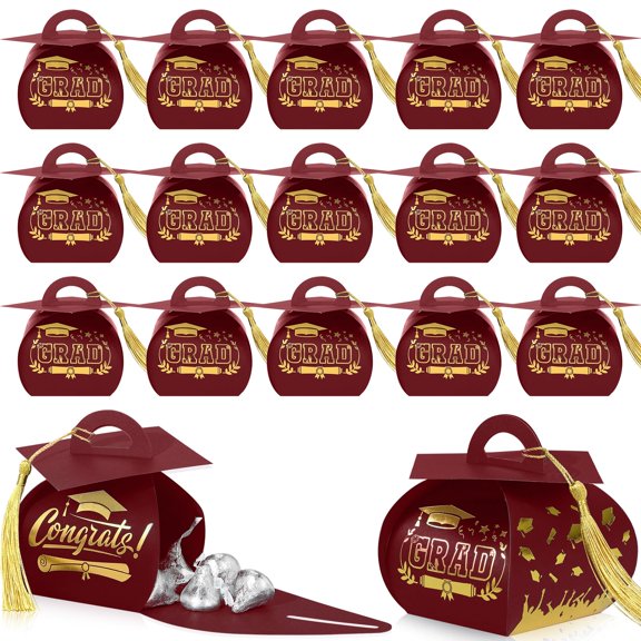 Graduation Cap Gift Boxes Set of 30 - Class of 2026 Candy Treat Boxes with Gold Tassel, Grad Party Favors Centerpieces Decorations