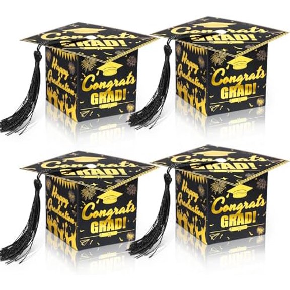 Graduation Cap Gift Boxes with Tassel, 32pcs Class of 2026 Graduation Party Favors Candy Boxes, Small Treat Box for 2026 Grad table centerpieces Decorations（Gold，Black）