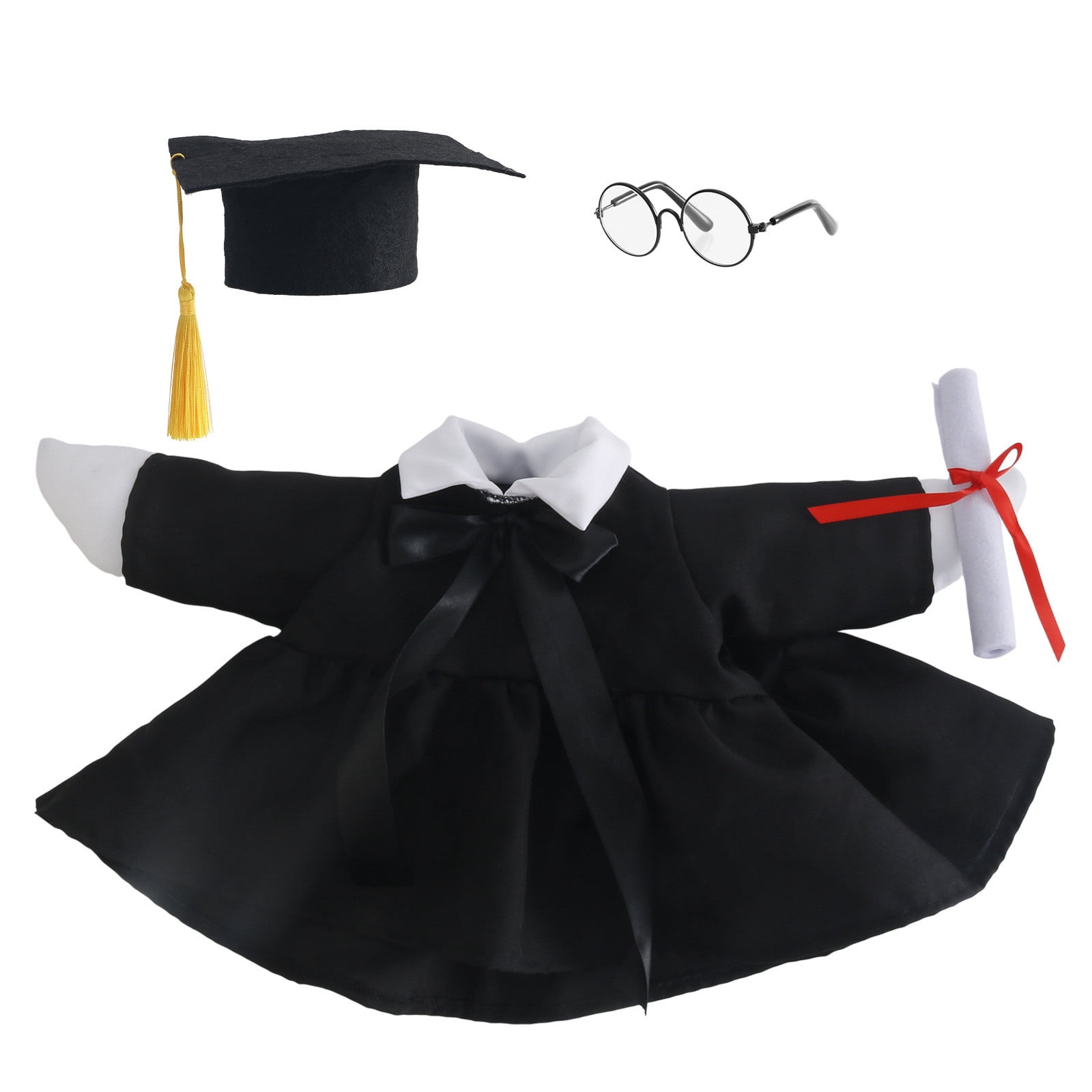 Graduation Cap Gown Diploma Yard Decoration For Garden Goose Statue Black Gown Yellow Tassel 1 Set