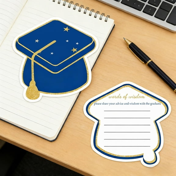 Graduation Cap Greeting Cards 10pcs Blue Graduate Blessing Cards for Party Congratulations for Graduation Celebration 6in