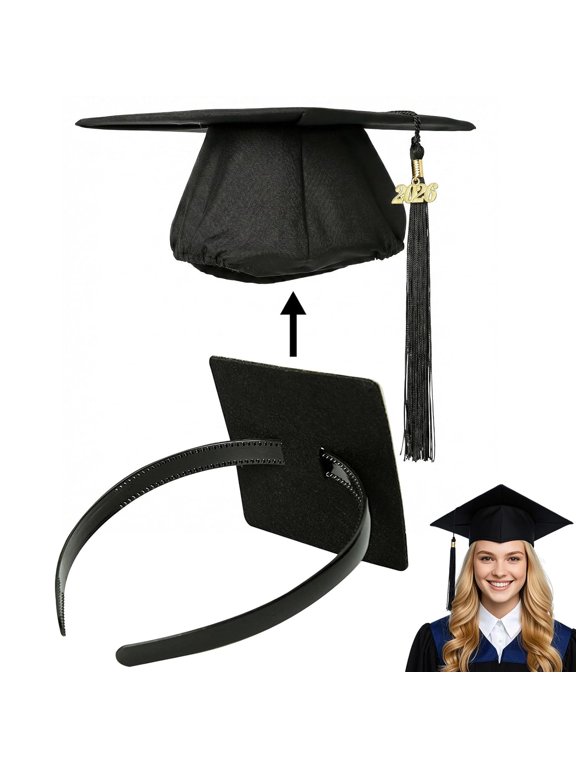 Graduation Cap Headband 1 Pack, Black Anti-Fall Firm Hair Band with Adhesive Insert, Secure Cap & Hairstyle Graduation Accessories, Class of 2026 (Cap Not Included)
