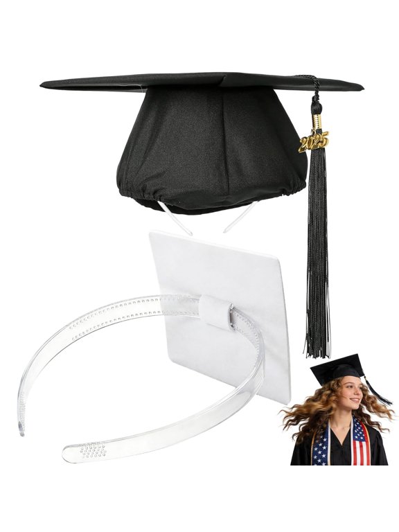 Graduation Cap Headband Insert, Black Anti-Slip Firm Hair Band, Graduation Hat Headband Holder for Secure Grad Cap And Hairstyle, Graduation Accessories for Students, Class of 2026 (1PCS Clear)
