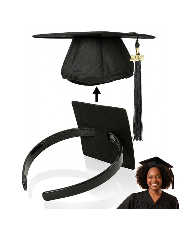 Graduation Cap Headband Insert, Firm Anti-Fall Hair Band for Grad Cap, Secure Hairstyle Hat Accessory for Graduates Students Women, Class of 2026 (Black, 1 Pack)