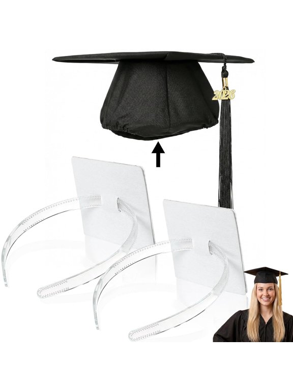 Graduation Cap Headband Insert, Firm Anti-Fall Hair Band for Grad Cap, Secure Hairstyle Hat Accessory for Graduates Students Women, Class of 2026 (Clear, 2 Pack)