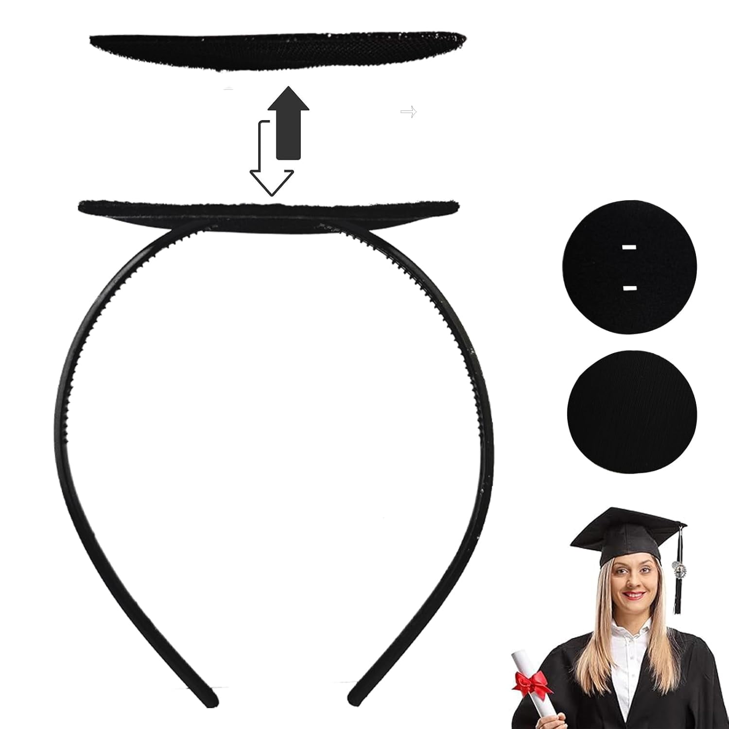 Graduation Cap Headband, Secure Grad Cap Upgrade Insert Hairband, Protect Hairstyle Hat Accessories for Graduates Gift, Class of 2026(Black 1pcs)