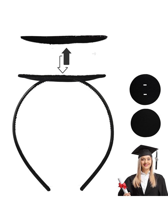 Graduation Cap Headband, Secure Grad Cap Upgrade Insert Hairband, Protect Hairstyle Hat Accessories for Graduates Gift, Class of 2026(Black 1pcs)