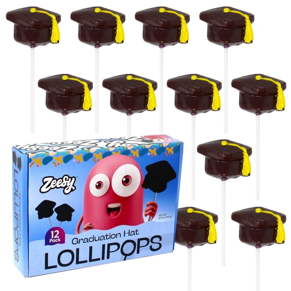 Graduation Cap Lollipops Individually AKF18 Wrapped - 12 Graduation Candy Suckers for Graduation Party Favors, Black Graduation Party Supplies - Graduation Hat Candy for Grad Party Favors