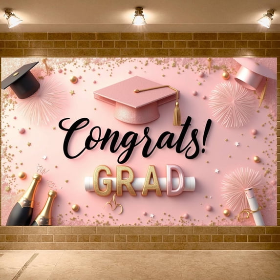 Graduation Cap Mastered it Banner Golden Text Academic Backdrop Sparkling Stars Dark Background Success Background for Graduation Party University Ceremony Master's Celebration