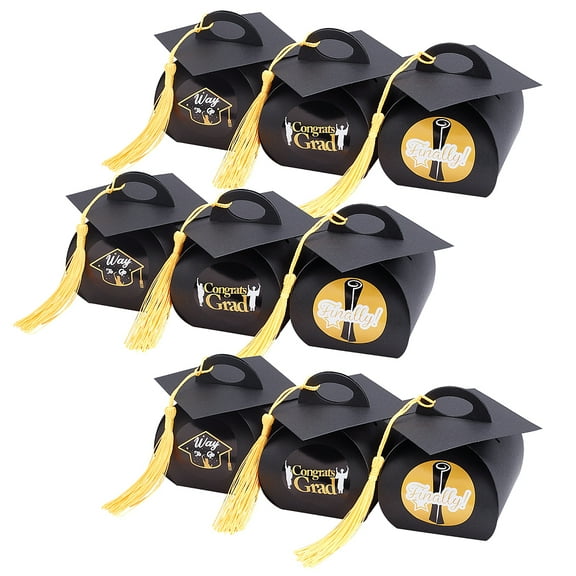Graduation Cap Shaped Paper Gift box with Tassels Folding boxes for Graduation Party Decoration Black 7.5x6.5x7cm 1set