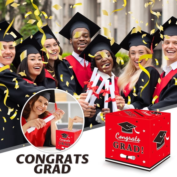 Graduation Cap-Shaped Voting Box, Red Cardboard DIY Kit for Party Ballots and Messages, Foldable Decoration