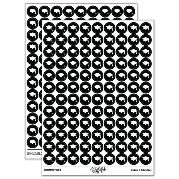 Graduation Cap Solid 200+ Round Stickers - Black - Matte Finish - 0.50" Size
