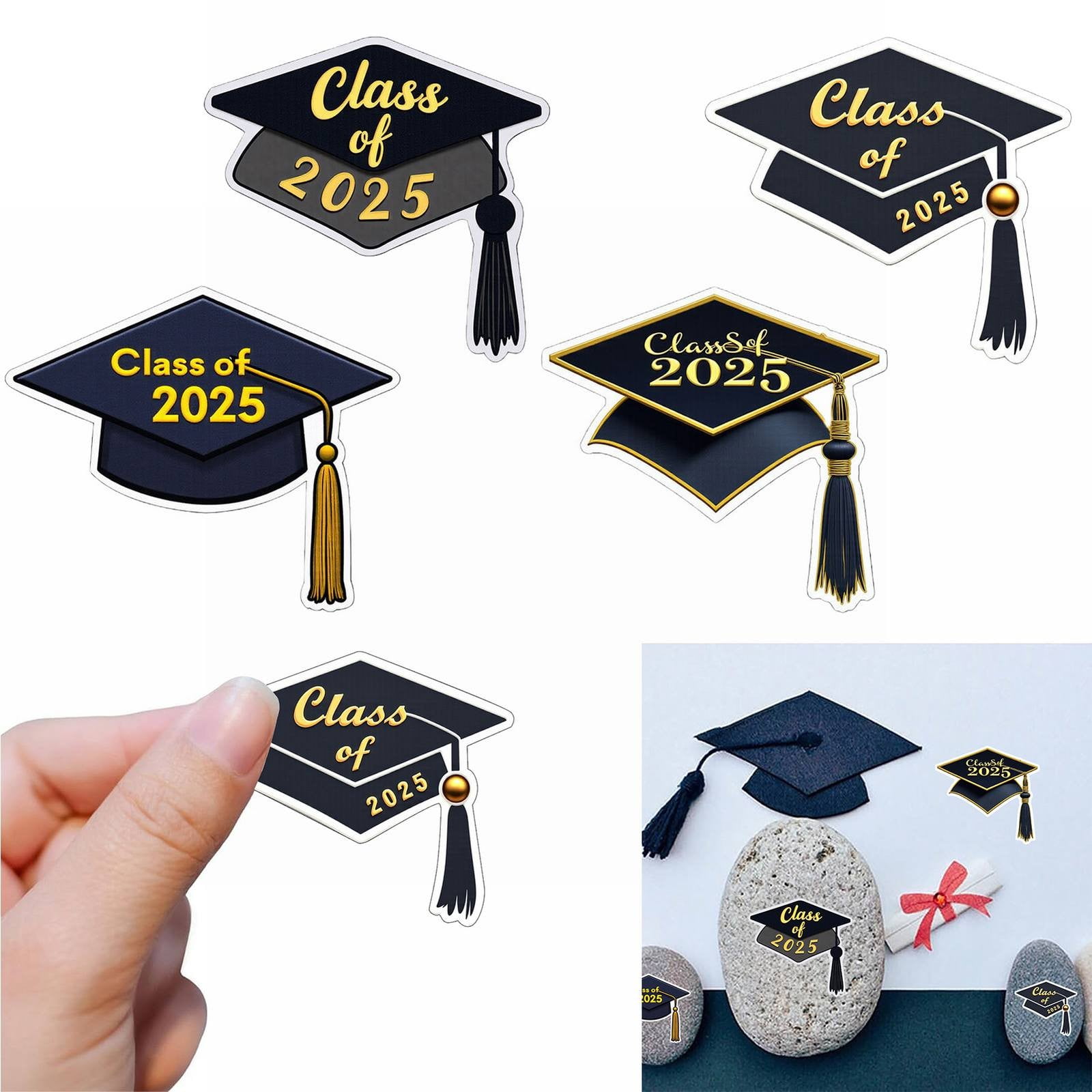 Graduation Cap Stickers 2025 Graduation Cap Stickers Graduation Cap Sticker Labels Scrapbook 32X Self Adhesive Black Cap Labels Invitation Letter Envelope Seals-Stickers-2X2X0.8 inches-Shiogb
