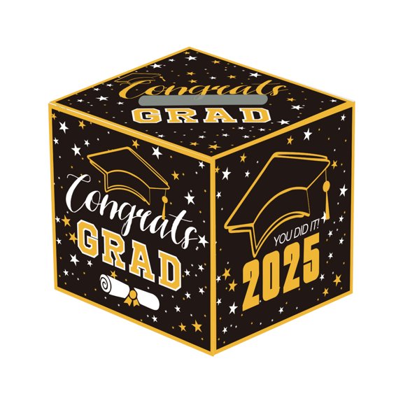 Graduation Cap Voting Box - Black with Congrats Grad 2025 Design, Cardboard Construction for Bachelors Doctorates, Graduation Party, Ceremony, Celebration Events