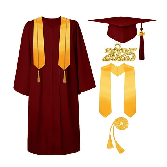 Graduation Cap and Gown 2025 Tassel Set with Honor Cord Graduation Stoles for High School College Unisex Adult Graduation Gown Cap Tassel Set