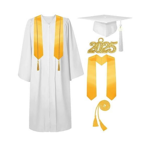 Graduation Cap and Gown 2025 Tassel Set with Honor Cord Graduation Stoles for High School College Unisex Adult Graduation Gown Cap Tassel Set