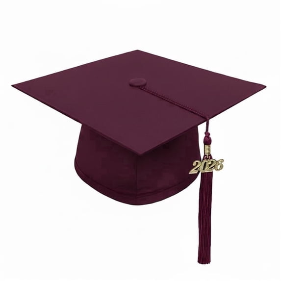 CLERKMANS 2026 Date Drop, 6-inch Hang Loop, Graduation Cap with Tassel, Maroon, One Size