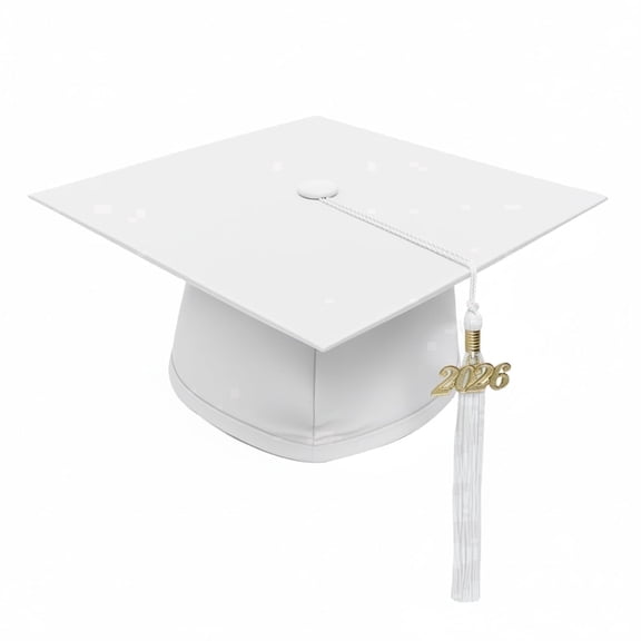 CLERKMANS 2026 Date Drop, 6-inch Hang Loop, Graduation Cap with Tassel, White, One Size
