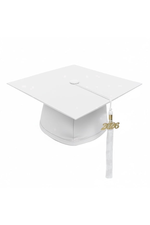 2026 Date Drop, 6-inch Hang Loop, Graduation Cap with Tassel, White, One Size