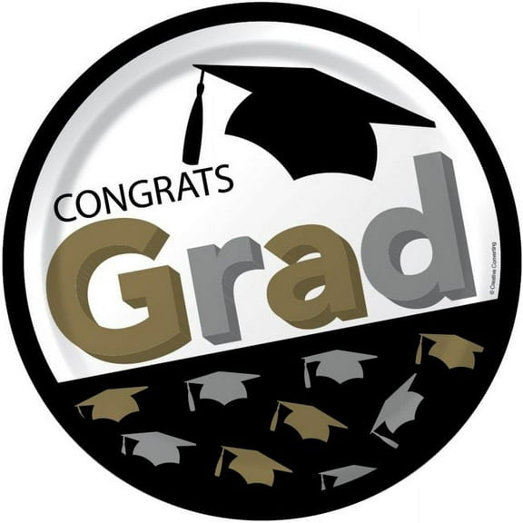 Creative Converting Graduation Mortar Board Disposable Paper Plates, 9 in, 8 Count
