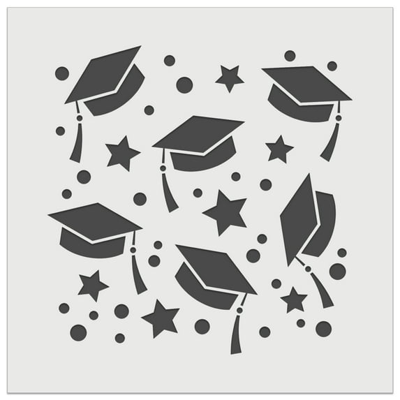 Graduation Caps Repeating Pattern DIY Cookie Wall Craft Stencil - 7.0 Inch