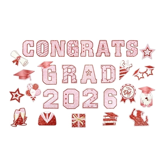 Graduation Car Magnet Decorations Class of 2026 - Large Congrats Grad Magnetic Decals for Vehicle& Fridge - 2026 Graduation Party Supplies,Pink&Red,Weather-Resistant,30PCS