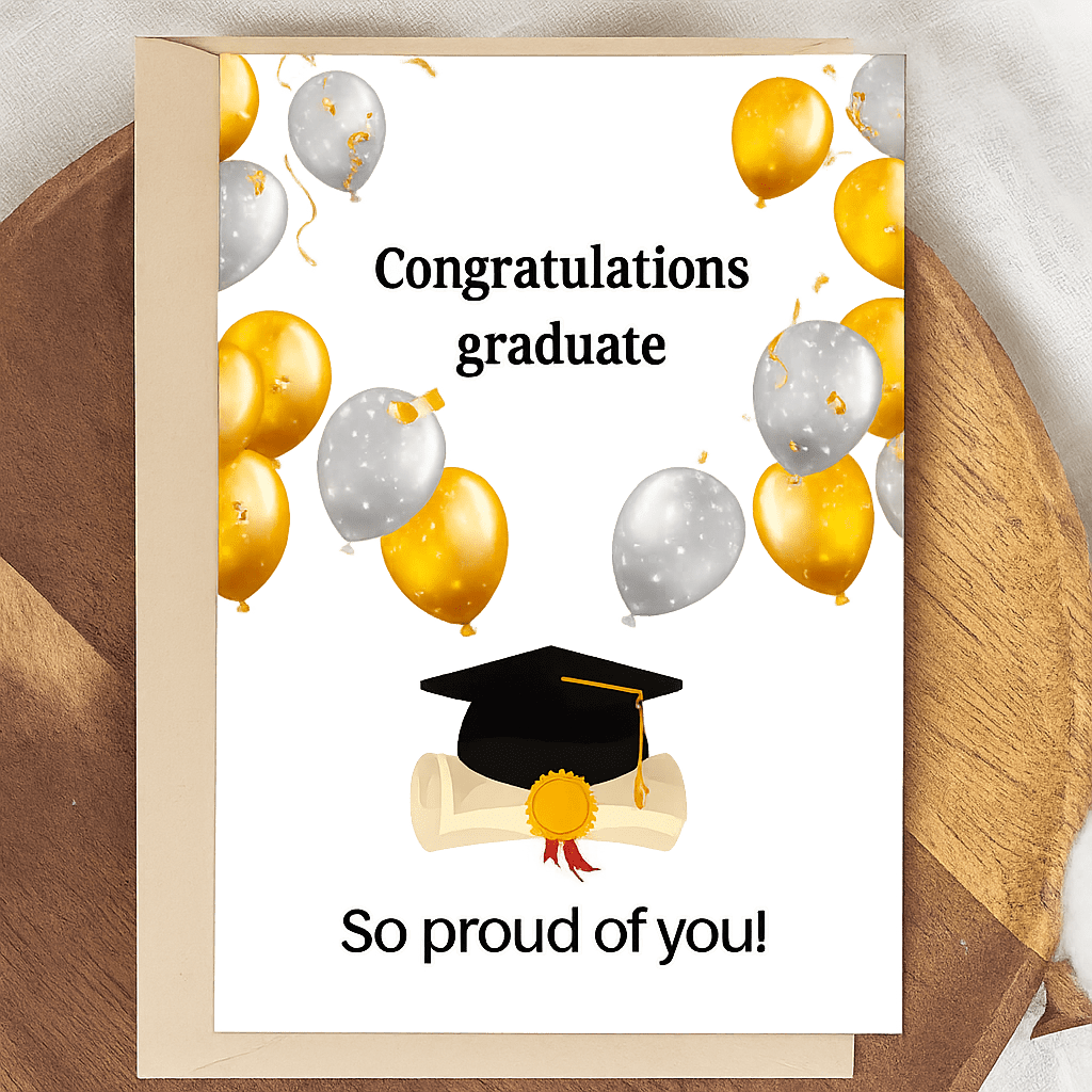 Graduation Card - "Congratulations Graduate" with Balloons and Cap ...
