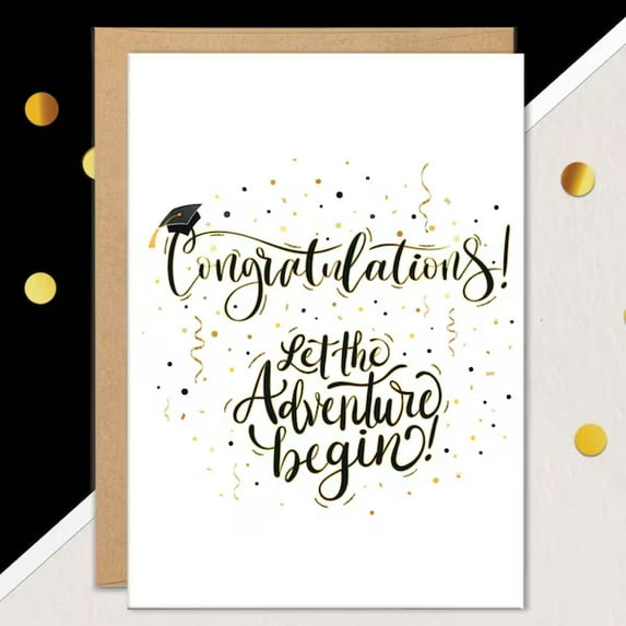 Graduation Card - "Congratulations! Let the Adventure Begin!" - Elegant Design with Graduation Cap - Blank Inside - Perfect for Graduates of All Ages