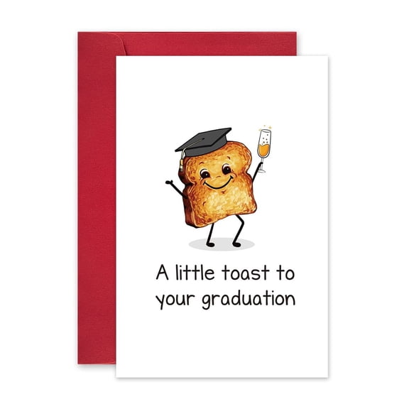 Graduation Card Fun Toast to Your Graduation Cute Toast Character with Grad Cap Envelope Included, Blank Inside for Personal Messages Perfect for Recent Graduates