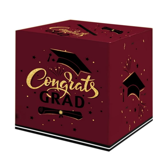 Graduation Card & Money Box 2025 - Foldable Congrats Grad Holder for Party Decor - Maroon Themed Keepsake Gift Box for High School & College Graduation Celebrations