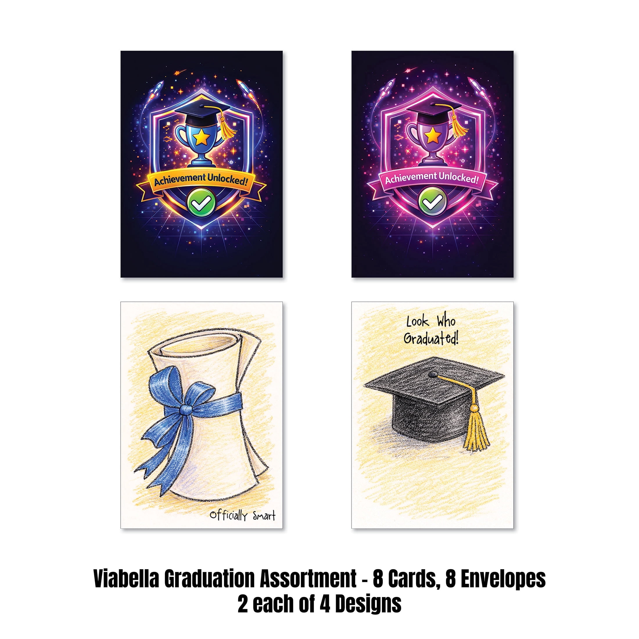 Viabella Graduation Card Set Achievement 16-Piece 5 x 7 Inch