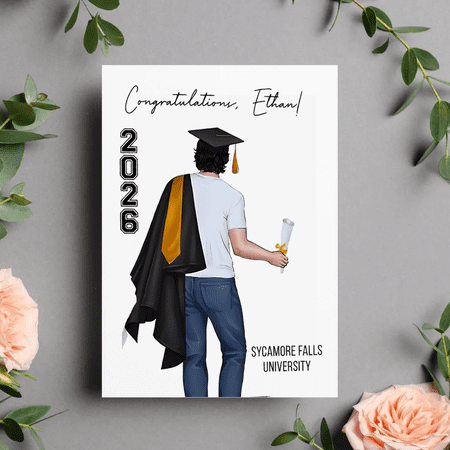Graduation Card for Ethan, 2026 Sycamore Falls University Theme, Fun Illustrative Design