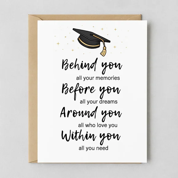 Graduation Card with Inspiring Message - "Behind You, Before You, Around You, Within You" - Perfect for Celebrating Graduates - Envelope Included