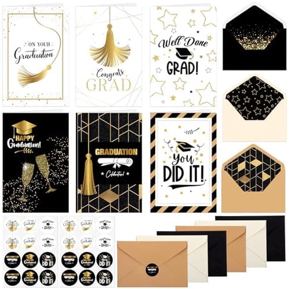 Graduation Cards, 24 Pack Congratulations Card for Graduation, 4x6in Grad Greeting Cards with Envelopes & Stickers, Grad Gift Card for College & High School (6 Designs)
